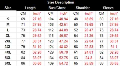 NEW hoodie sizechart large